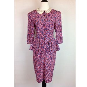 Vintage JT Sheath Dress 8P Petite Peplum